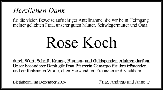 Traueranzeige von Rosemarie Koch von Bietigheimer Zeitung