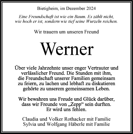 Traueranzeige von Werner  von Bietigheimer Zeitung