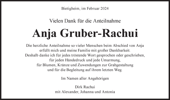 Traueranzeige von Anja Gruber-Rachui von Bietigheimer Zeitung