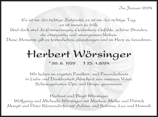 Traueranzeige von Herbert Wörsinger von Bietigheimer Zeitung