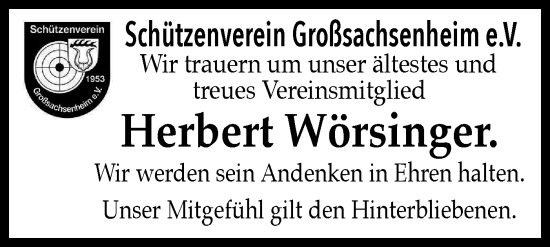 Traueranzeige von Herbert Wörsinger von Bietigheimer Zeitung