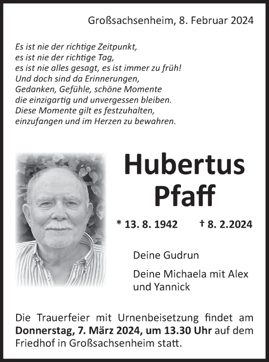 Traueranzeige von Hubertus Pfaff von Bietigheimer Zeitung