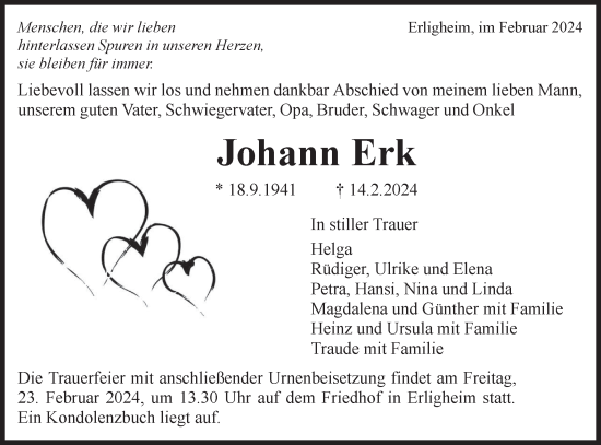 Traueranzeige von Johann Erk von Bietigheimer Zeitung