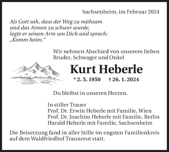 Traueranzeige von Kurt Heberle von Bietigheimer Zeitung