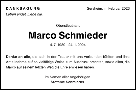 Traueranzeige von Marco Schmieder von Bietigheimer Zeitung