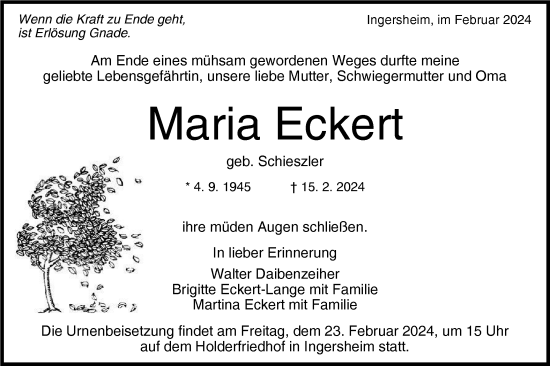 Traueranzeige von Maria Eckert von Bietigheimer Zeitung