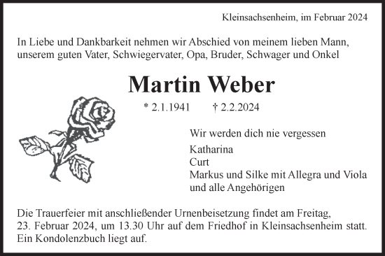 Traueranzeige von Martin Weber von Bietigheimer Zeitung
