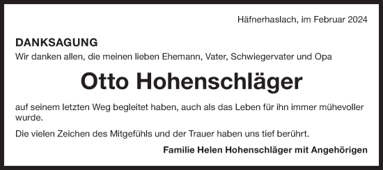 Traueranzeige von Otto Hohenschläger von Bietigheimer Zeitung