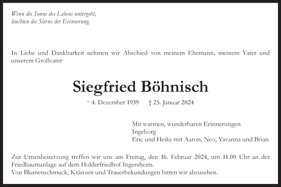 Traueranzeige von Siegfried Böhnisch von Bietigheimer Zeitung