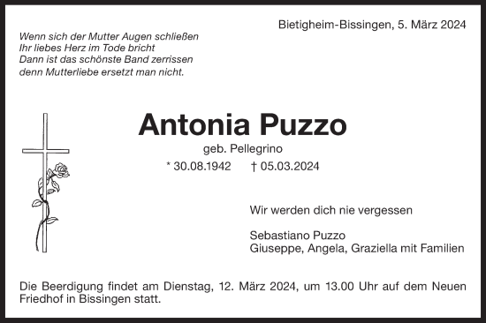 Traueranzeige von Antonia Puzzo von Bietigheimer Zeitung