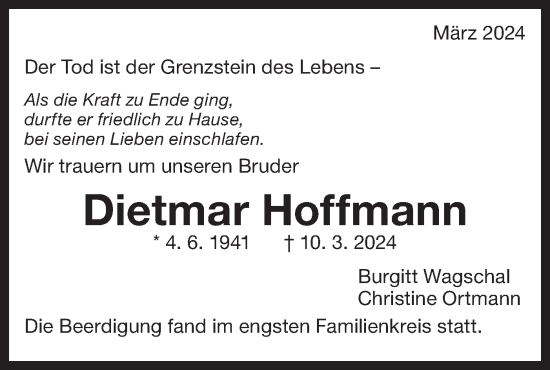 Traueranzeige von Dietmar Hoffmann von Bietigheimer Zeitung