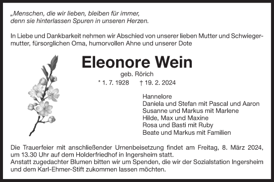 Traueranzeige von Eleonore Wein von Bietigheimer Zeitung