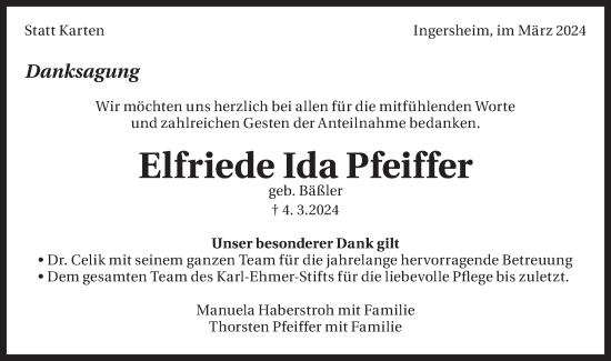 Traueranzeige von Elfriede Ida Pfeiffer  von Bietigheimer Zeitung