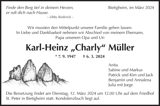 Traueranzeige von Karl-Heinz Müller von Bietigheimer Zeitung