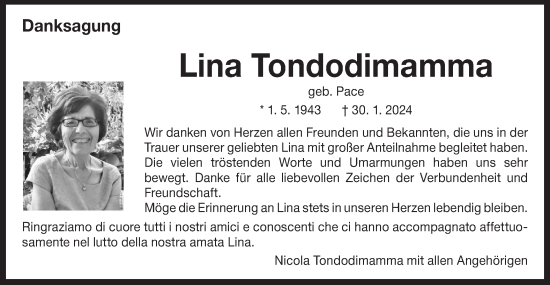 Traueranzeige von Lina Tondodimamma von Bietigheimer Zeitung