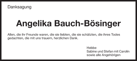 Traueranzeige von Angelika Bauch-Bösinger von Bietigheimer Zeitung