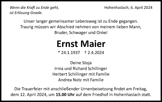 Traueranzeige von Ernst Maier von Bietigheimer Zeitung