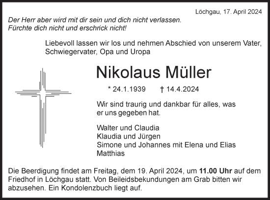 Traueranzeige von Nikolaus Müller von Bietigheimer Zeitung