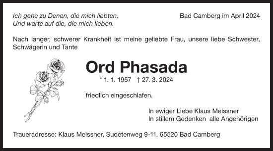 Traueranzeige von Ord Phasada von Bietigheimer Zeitung