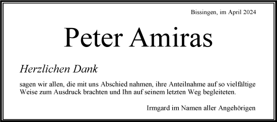 Traueranzeige von Peter Amiras von Bietigheimer Zeitung