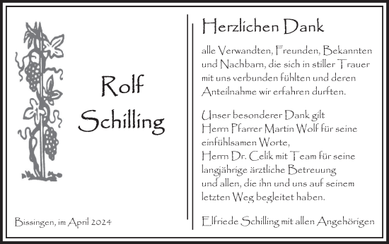 Traueranzeige von Rolf Schilling von Bietigheimer Zeitung