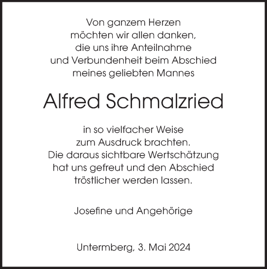 Traueranzeige von Alfred Schmalzried von Bietigheimer Zeitung