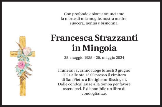 Traueranzeige von Francesca Strazzanti in Mingoia von Bietigheimer Zeitung