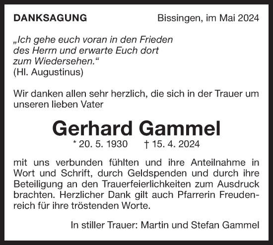 Traueranzeige von Gerhard Gammel von Bietigheimer Zeitung