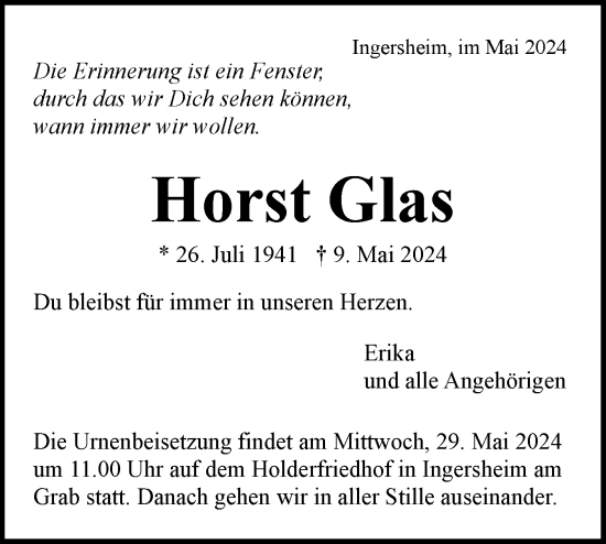 Traueranzeige von Horst Glas von Bietigheimer Zeitung