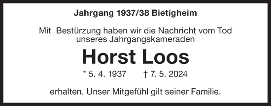 Traueranzeige von Horst Loos von Bietigheimer Zeitung