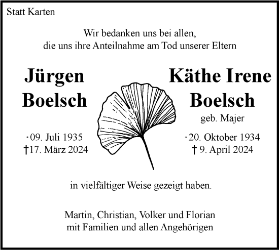 Traueranzeige von Käthe Irene Boelsch von Bietigheimer Zeitung