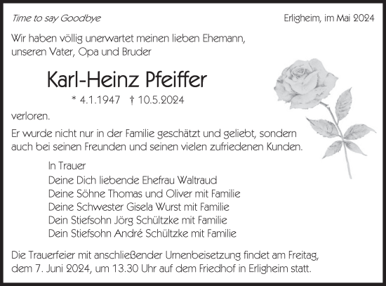 Traueranzeige von Karl-Heinz Pfeiffer von Bietigheimer Zeitung