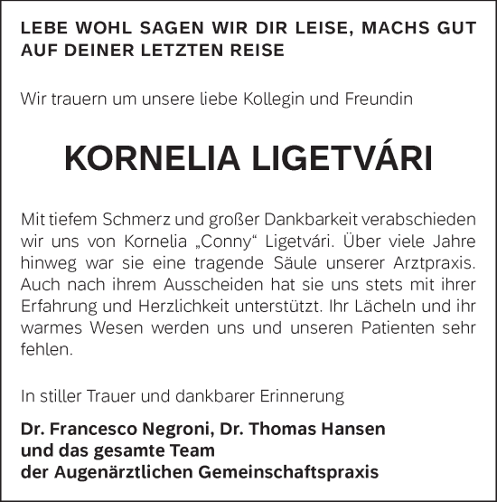 Traueranzeige von Kornelia Ligetvari von Bietigheimer Zeitung