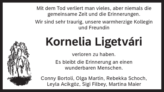 Traueranzeige von Kornelia Ligetvari von Bietigheimer Zeitung