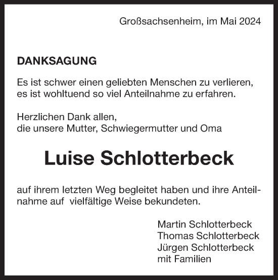 Traueranzeige von Luise Schlotterbeck von Bietigheimer Zeitung