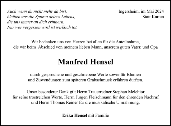 Traueranzeige von Manfred Hensel von Bietigheimer Zeitung