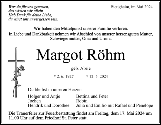 Traueranzeige von Margot Röhm von Bietigheimer Zeitung