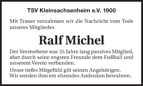 Traueranzeige von Ralf Michel von Bietigheimer Zeitung