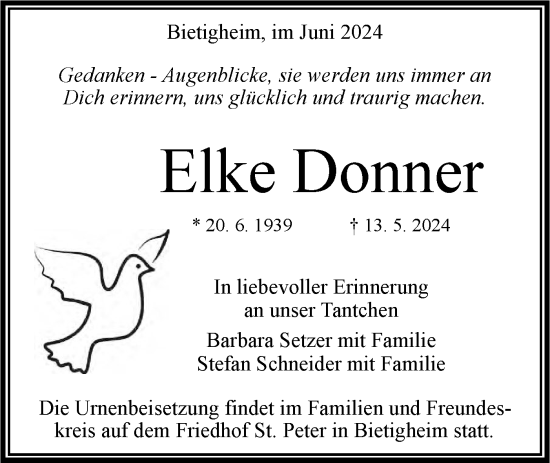 Traueranzeige von Elke Donner von Bietigheimer Zeitung