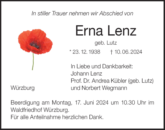 Traueranzeige von Erna Lenz von Bietigheimer Zeitung