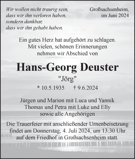 Traueranzeige von Hans-Georg Deuster von Bietigheimer Zeitung