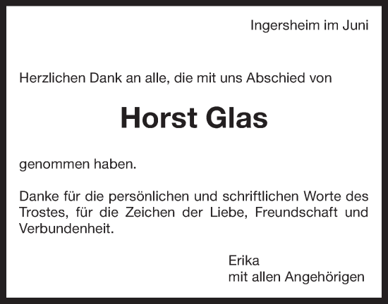 Traueranzeige von Horst Glas von Bietigheimer Zeitung