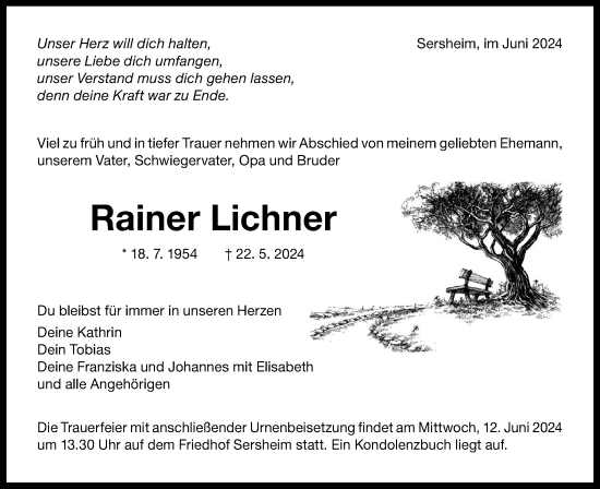 Traueranzeige von Rainer Lichner von Bietigheimer Zeitung