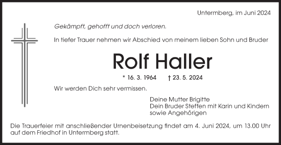 Traueranzeige von Rolf Haller von Bietigheimer Zeitung