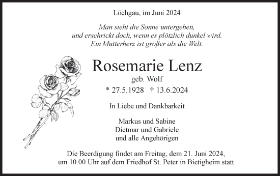 Traueranzeige von Rosemarie Lenz von Bietigheimer Zeitung