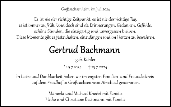 Traueranzeige von Gertrud Bachmann von Bietigheimer Zeitung