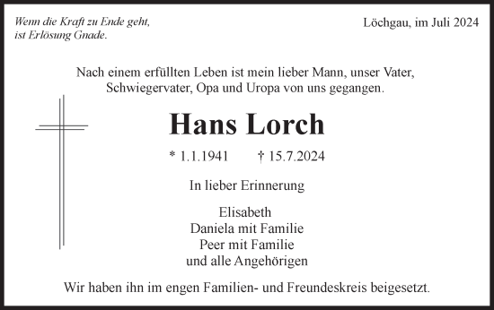 Traueranzeige von Hans Lorch von Bietigheimer Zeitung