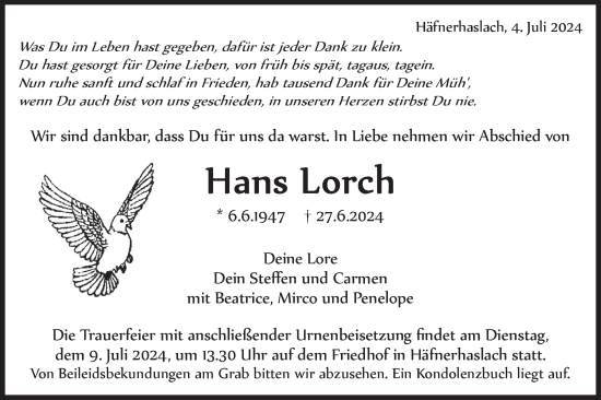 Traueranzeige von Hans Lorch von Bietigheimer Zeitung