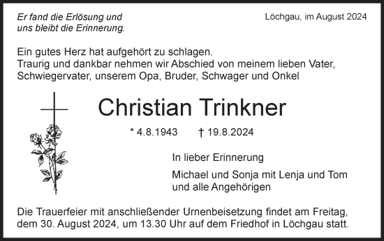 Traueranzeige von Christian Trinkner von Bietigheimer Zeitung