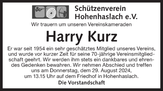 Traueranzeige von Harry Kurz von Bietigheimer Zeitung